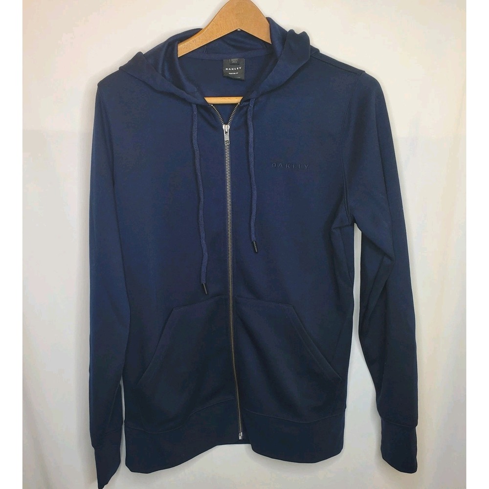 Oakley Embroidered Hoodie Full Zip Black Jacket Drawstring Mens Small